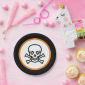 Halloween-Schädel auf schwarz, orange und weiß Pappteller (Party)