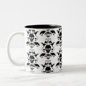 Halloween-Schädel-Damast-Tasse Zweifarbige Tasse (Links)