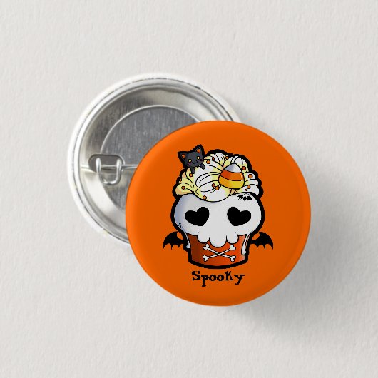 Halloween-Schädel-kleiner Kuchen Button (Vorne & Hinten)