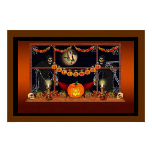 Halloween-Schädel, Kürbisse und Ketten Poster