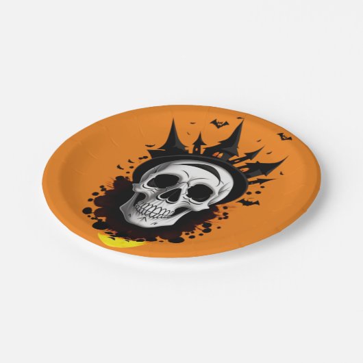 Halloween-Schädel Pappteller (Schrägansicht)