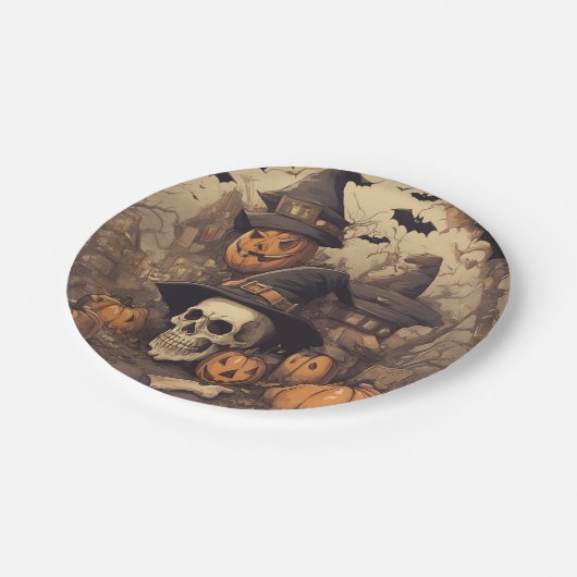 Halloween-Schädel Pappteller (Schrägansicht)