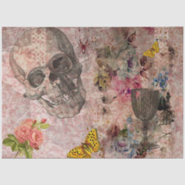 Halloween-Schädel, Weinglas und Gelbe Schmetterlin Seidenpapier