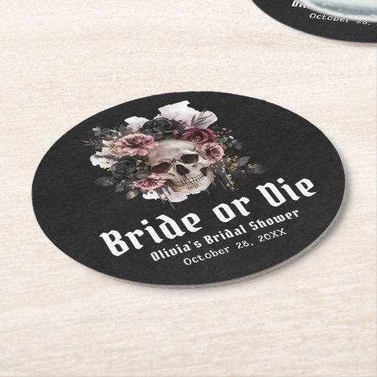 Halloween-Schädelbrille oder Die Brautparty Runder Pappuntersetzer (Angewinkelt)