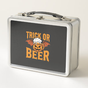 Halloween-Scherz oder Bier-Kürbis-Fledermaus-Grafi Metall Brotdose