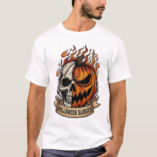 Halloween-Schläger Brennender Totenkopf-Kürbis Fla T-Shirt