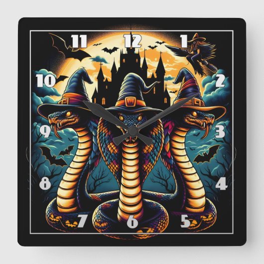 Halloween-Schlangen in unheimlicher Kleidung bei D Quadratische Wanduhr (Vorderseite)