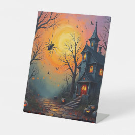 Halloween-Schloss und Mond Sockelschild