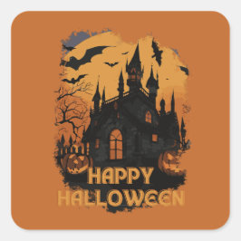 Halloween-Schloss unter Mondlicht Quadratischer Aufkleber