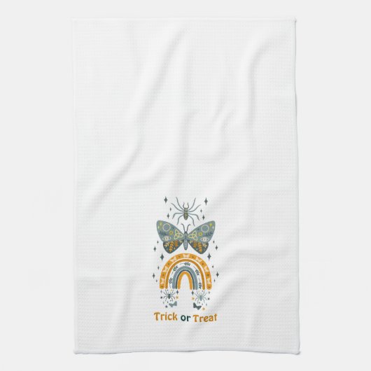 Halloween-Schmetterlinge, Regenbogen und Spinnen Geschirrtuch (Vertikal)