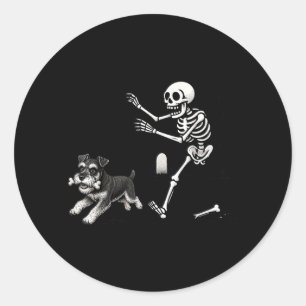 Halloween Schnauzer Hund Skelett Knochenjagd Humor Runder Aufkleber