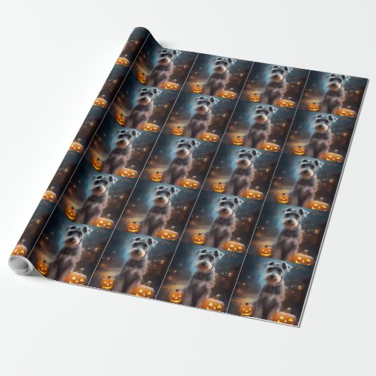 Halloween Schnauzer mit Pumpkins Beängstigend Geschenkpapier (Ungerollt)