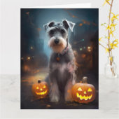 Halloween Schnauzer mit Pumpkins Beängstigend Karte (Gelbe Blume)