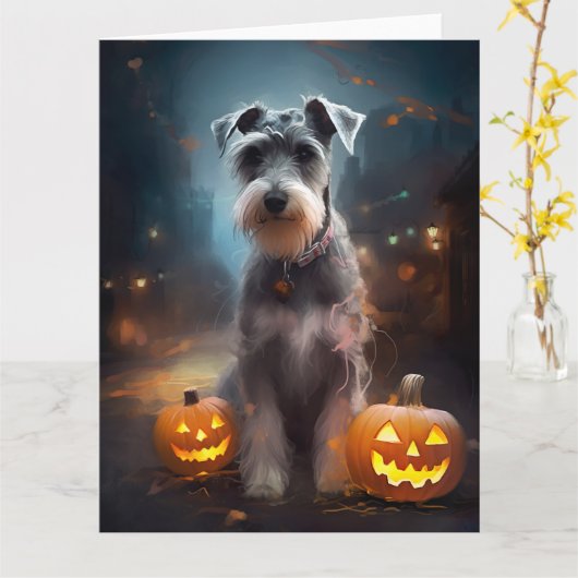 Halloween Schnauzer mit Pumpkins Beängstigend Karte (Gelbe Blume)
