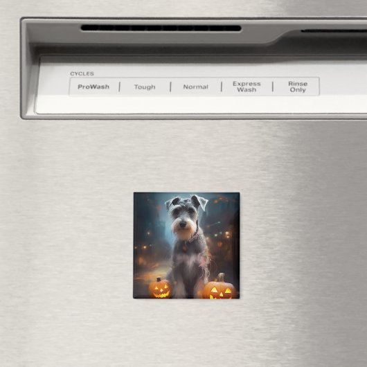 Halloween Schnauzer mit Pumpkins Beängstigend Magnet (In Situ (Geschirrspüler))