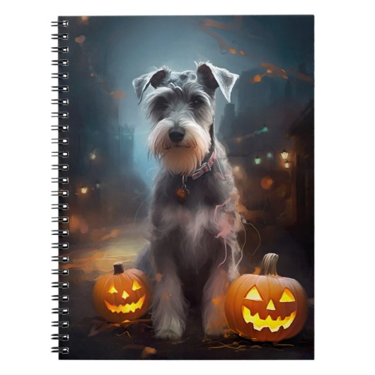 Halloween Schnauzer mit Pumpkins Beängstigend Notizblock (Vorderseite)