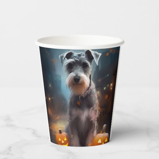 Halloween Schnauzer mit Pumpkins Beängstigend Pappbecher (Rückseite)