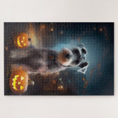 Halloween Schnauzer mit Pumpkins Beängstigend Puzzle (Horizontal)
