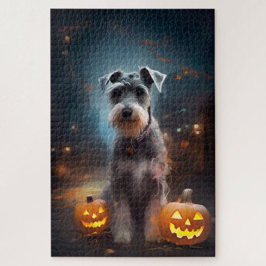 Halloween Schnauzer mit Pumpkins Beängstigend Puzzle (Vertikal)