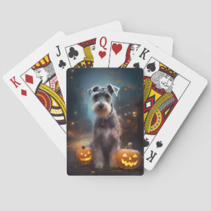 Halloween Schnauzer mit Pumpkins Beängstigend Spielkarten