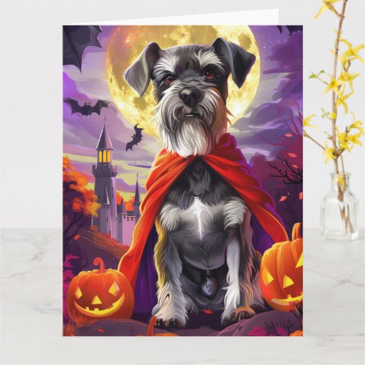 Halloween Schnauzer Vampire Pumpkins Beängstigend Karte (Gelbe Blume)