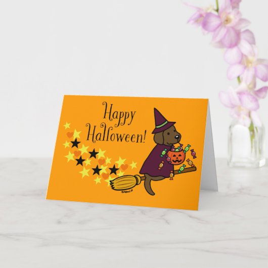Halloween Schokolade Labrador und Broom Karte (Orchidee)