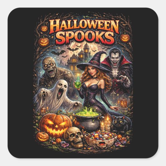 Halloween-Schrecken Quadratischer Aufkleber (Vorderseite)