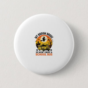 Halloween Schulbus Hexe Vintage Lehrer Design_ Button
