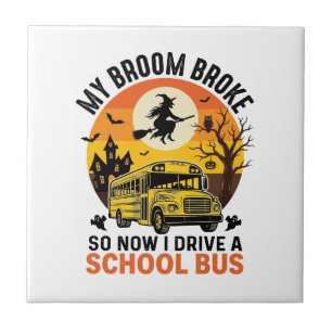 Halloween Schulbus Hexe Vintage Lehrer Design_ Fliese