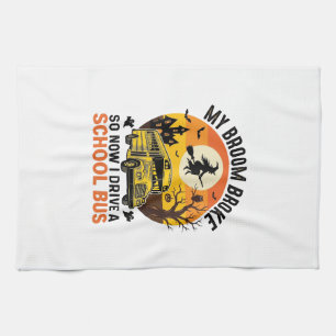 Halloween Schulbus Hexe Vintage Lehrer Design_ Geschirrtuch
