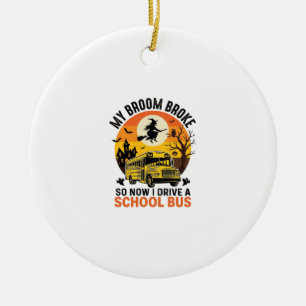 Halloween Schulbus Hexe Vintage Lehrer Design_ Keramik Ornament