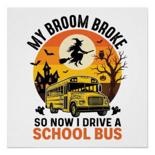 Halloween Schulbus Hexe Vintage Lehrer Design_ Poster