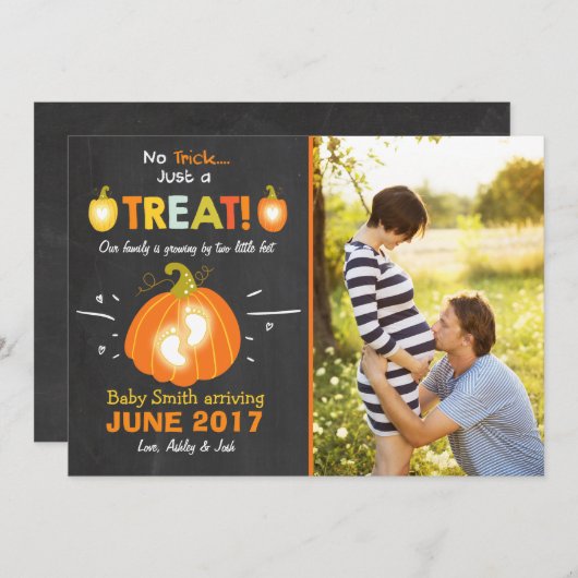 Halloween Schwangerschaftsankündigung Trick oder T Ankündigung (Vorne/Hinten)