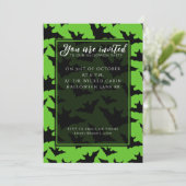 Halloween Schwarz-Fledermäuse grün coole Gaumenmus Einladung (Stehend Vorderseite)