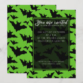 Halloween Schwarz-Fledermäuse grün coole Gaumenmus Einladung (Vorne/Hinten)