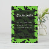 Halloween Schwarz-Fledermäuse grün coole Gaumenmus Einladung (Stehend Vorderseite)