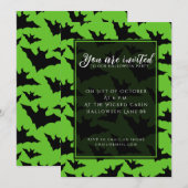 Halloween Schwarz-Fledermäuse grün coole Gaumenmus Einladung (Vorne/Hinten)