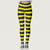 Halloween-Schwarz-Glitzern-Streifen in Gelb Leggings (Vorderseite)