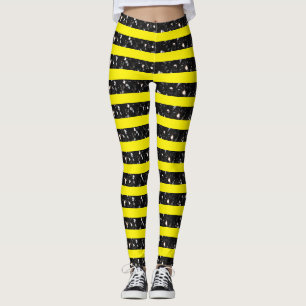 Halloween-Schwarz-Glitzern-Streifen in Gelb Leggings