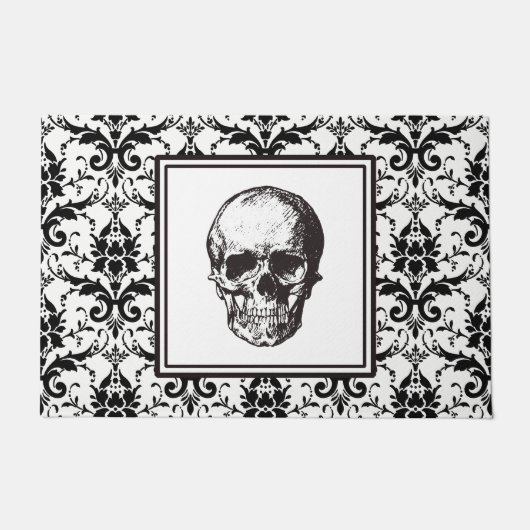 HALLOWEEN Schwarz Gothic Damask Muster Skull Fußmatte (Vorderseite)