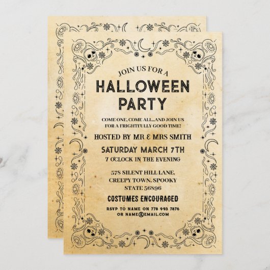 Halloween Schwarz-Gotik-Rahmen-Party-Skull Einladung (Vorne/Hinten)