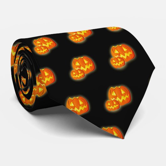 Halloween Schwarz Orange Kürbismuster Krawatte (Gerollt)