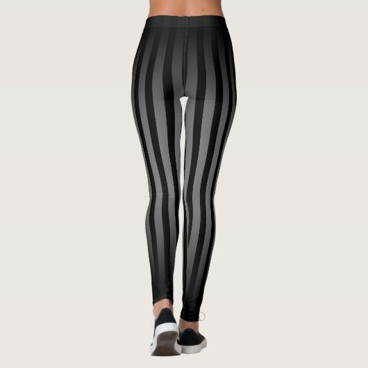 Halloween Schwarz und Grau senkrechte Streifen omb Leggings (Rückseite)