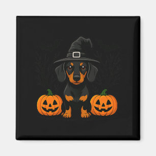 Halloween Schwarz und Tan Dachshund Hexe Gruselig Magnet