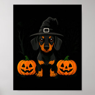 Halloween Schwarz und Tan Dachshund Hexe Gruselig Poster