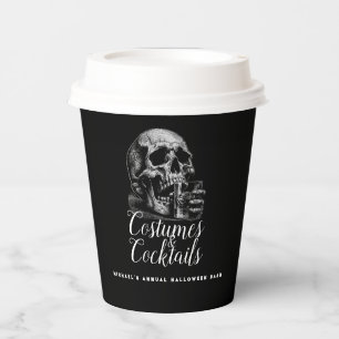 Halloween Schwarz Vintage-Totenschädel-Cocktailpar Pappbecher