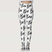 Halloween Schwarz/Weiß-Boottextmuster Leggings (Vorderseite)