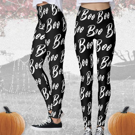 Halloween Schwarz/Weiß-Boottextmuster Leggings