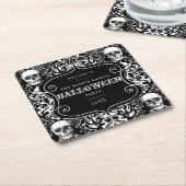 Halloween Schwarz-weiß Damask Skull Gothic Custom Rechteckiger Pappuntersetzer (angewinkelt)