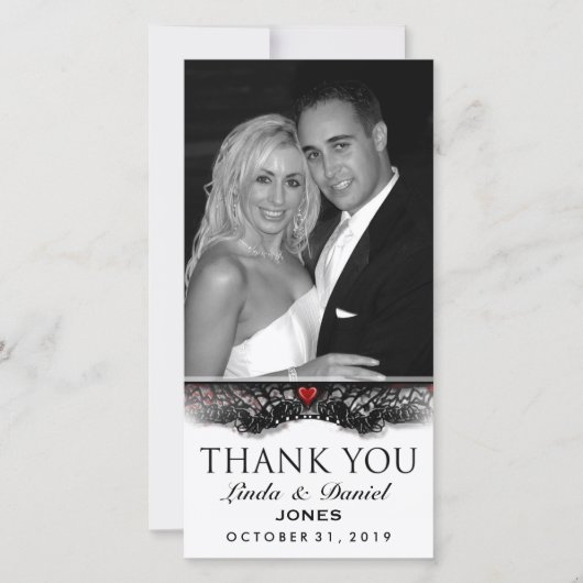 Halloween Schwarz-weiß Gothic LIEBE Foto Vielen Da Dankeskarte (Vorderseite)